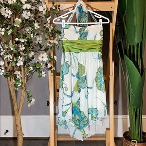 Halter neck white floral print dress